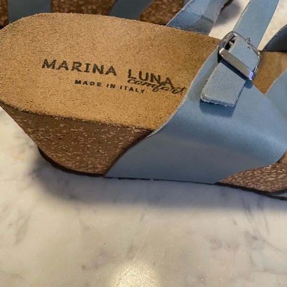Marina Luna Light Blue Wedge Sandals - Picture 4 of 8